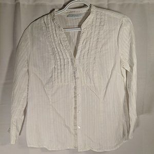 JH Collectibles Petite White Blouse Button-up Shirt V-neck 3/4 Sleeves Peasant M